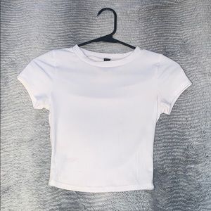 White Ribbed Soft Short Sleeve Fitted Top- Small